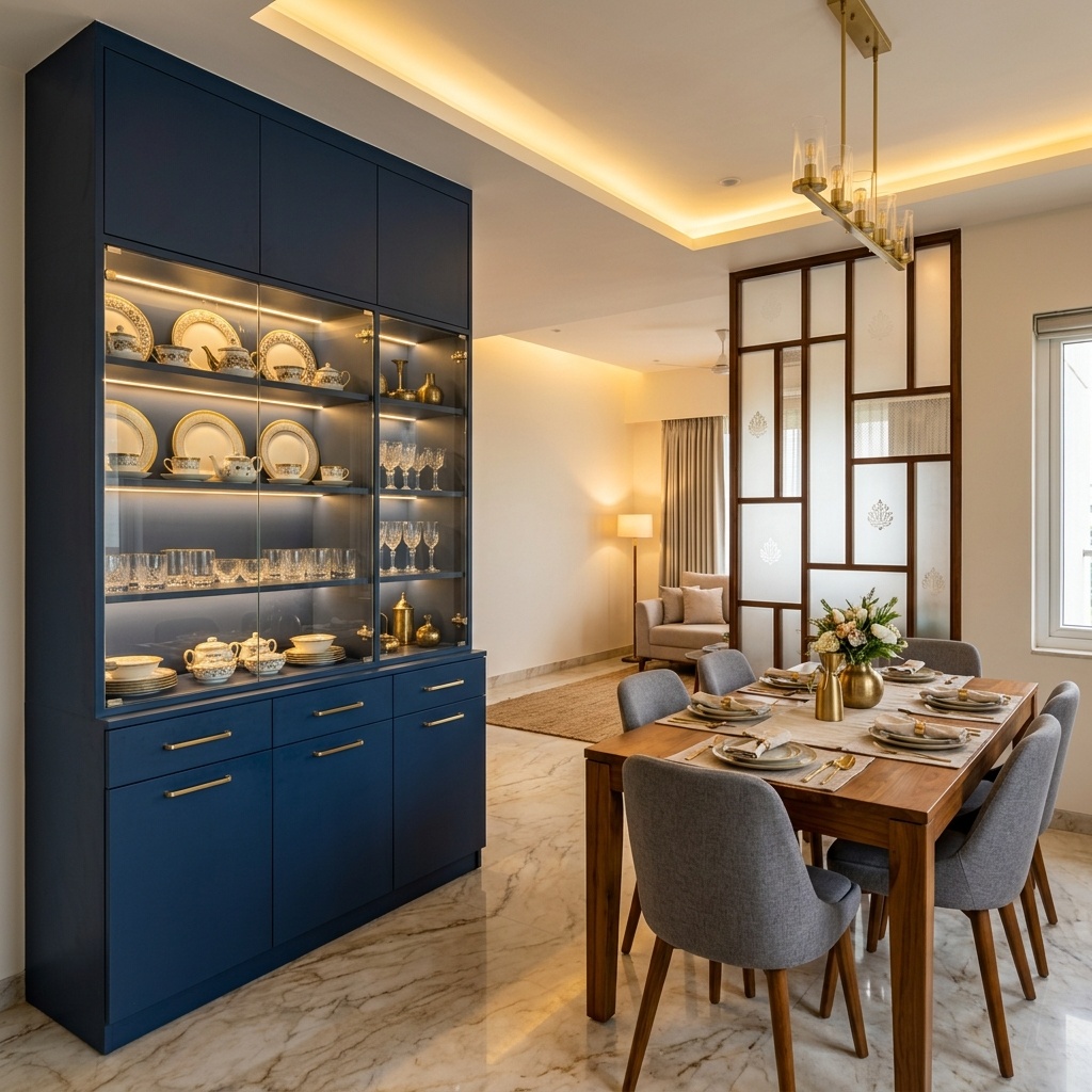 Crockery Cabinet & Dining Room Glass Partition Ideas for Ranchi Homes